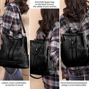 Poopy Women Multifunctional Soft Leather Handbag Purses Shoulder Backpack Crossbody Zipper Bag with Pocket (black)