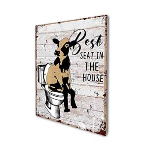 akeke best seat in the house cow funny bathroom quote retro farmhouse wood wall art decor gift idea for friend family office/home bathroom