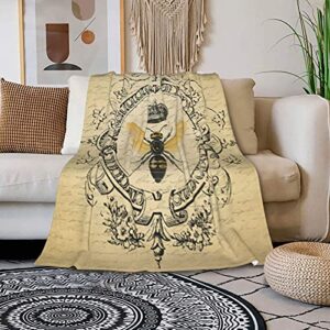 Modern Vintage French Queen Bee Throw Blanket Warm Ultra-Soft Micro Fleece Blanket for Bed Couch Living Room