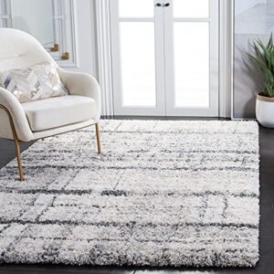 SAFAVIEH Fontana Shag Collection 5'3" x 7'6" Ivory/Grey FNT855A Modern Non-Shedding Living Room Bedroom Dining Room Entryway Plush 2-inch Thick Area Rug