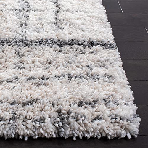 SAFAVIEH Fontana Shag Collection 5'3" x 7'6" Ivory/Grey FNT855A Modern Non-Shedding Living Room Bedroom Dining Room Entryway Plush 2-inch Thick Area Rug