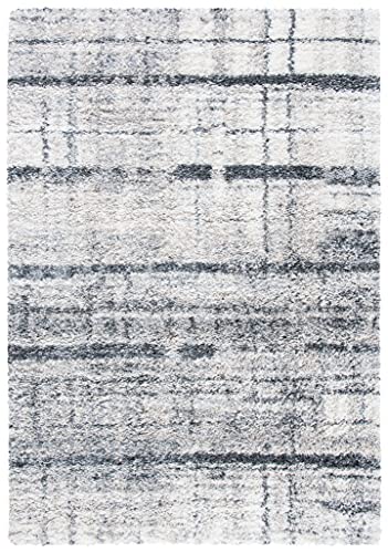 SAFAVIEH Fontana Shag Collection 5'3" x 7'6" Ivory/Grey FNT855A Modern Non-Shedding Living Room Bedroom Dining Room Entryway Plush 2-inch Thick Area Rug