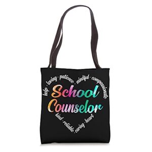 school counselor heart word cloud watercolor rainbow tote bag