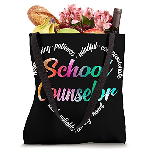 School Counselor Heart Word Cloud Watercolor Rainbow Tote Bag