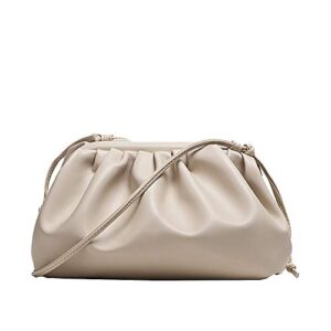 kooijnko womens pouch dumpling crossbody bag cloud handbag soft clutch purse shoulder bag, white