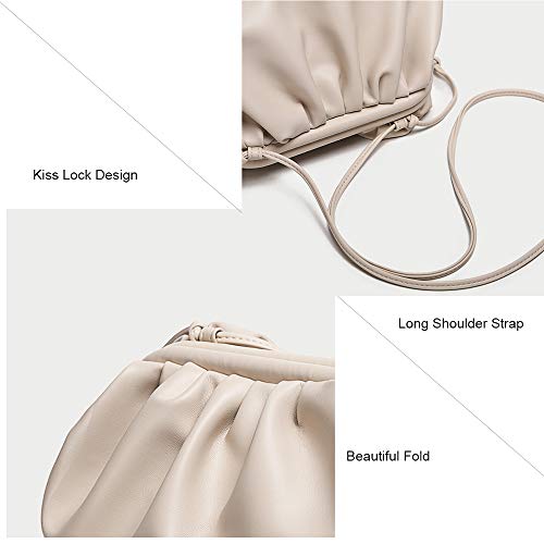 KOOIJNKO Womens Pouch Dumpling Crossbody Bag Cloud Handbag Soft Clutch Purse Shoulder Bag, White