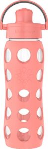lifefactory 22-ounce glass water bottle with active flip cap and protective silicone sleeve, cantaloupe