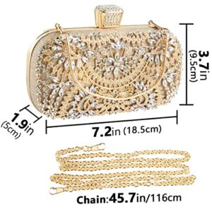 Gold Clutch Purses for Women Evening, Diamond Wedding Clutch Crossbody Shoulder Bag with Crystal, Sequin Formal Flower Rhinestone Handbag for Party Bridal Prom