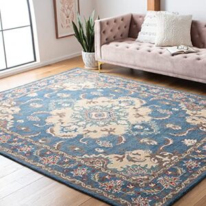 safavieh antiquity collection 8′ x 10′ blue/ivory at520m handmade traditional oriental premium wool area rug