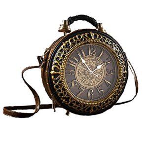 pu leather handbags fashion real clock shoulder bag casual women evening crossbody bags,retro vintage steampunk female messenger bags for women girls (a)