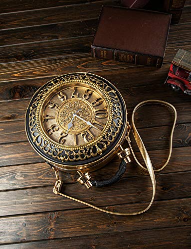 Pu Leather Handbags Fashion Real Clock Shoulder Bag Casual Women Evening Crossbody Bags,Retro Vintage Steampunk Female Messenger Bags for Women Girls (A)