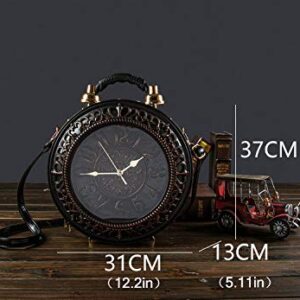 Pu Leather Handbags Fashion Real Clock Shoulder Bag Casual Women Evening Crossbody Bags,Retro Vintage Steampunk Female Messenger Bags for Women Girls (A)