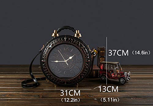 Pu Leather Handbags Fashion Real Clock Shoulder Bag Casual Women Evening Crossbody Bags,Retro Vintage Steampunk Female Messenger Bags for Women Girls (A)