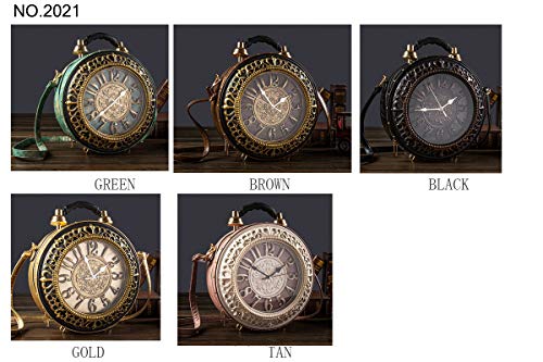 Pu Leather Handbags Fashion Real Clock Shoulder Bag Casual Women Evening Crossbody Bags,Retro Vintage Steampunk Female Messenger Bags for Women Girls (A)