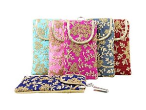 goldgiftideas embroidered vintage mobile potli pouches, potli bags for return gifts, indian potli bag set for women, shagun potlies for home functions (set of 6)
