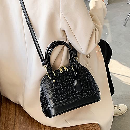 U Scinan Patent Leather Top Handle Tote Bag Mini Zip Around Dome Shoulder Bag Shell Shape Cross Body Handbag Purse Satchel