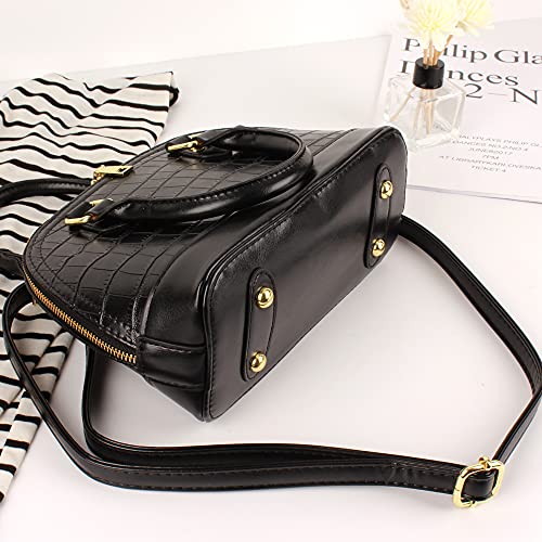 U Scinan Patent Leather Top Handle Tote Bag Mini Zip Around Dome Shoulder Bag Shell Shape Cross Body Handbag Purse Satchel