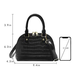 U Scinan Patent Leather Top Handle Tote Bag Mini Zip Around Dome Shoulder Bag Shell Shape Cross Body Handbag Purse Satchel