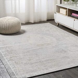 jonathan y mdp401b-8 rosalia cottage medallion indoor area-rug vintage bohemian easy-cleaning bedroom kitchen living room non shedding, 8 ft x 10 ft, ivory/gray