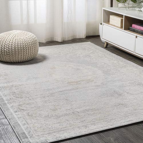 JONATHAN Y MDP401B-8 Rosalia Cottage Medallion Indoor Area-Rug Vintage Bohemian Easy-Cleaning Bedroom Kitchen Living Room Non Shedding, 8 ft x 10 ft, Ivory/Gray