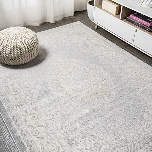 JONATHAN Y MDP401B-8 Rosalia Cottage Medallion Indoor Area-Rug Vintage Bohemian Easy-Cleaning Bedroom Kitchen Living Room Non Shedding, 8 ft x 10 ft, Ivory/Gray