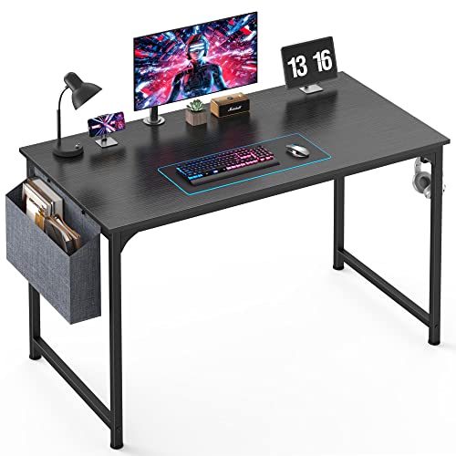 Mr IRONSTONE Computer Desk 47" Home Office Gaming Desk, Writing Desk Study Table with Storage Bag, Laptop Table with Storage Bag, Cup Holder and Headphone Hook (Stylish Black)