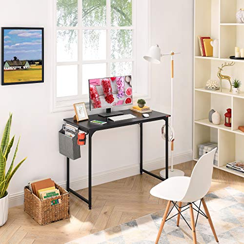 Mr IRONSTONE Computer Desk 47" Home Office Gaming Desk, Writing Desk Study Table with Storage Bag, Laptop Table with Storage Bag, Cup Holder and Headphone Hook (Stylish Black)