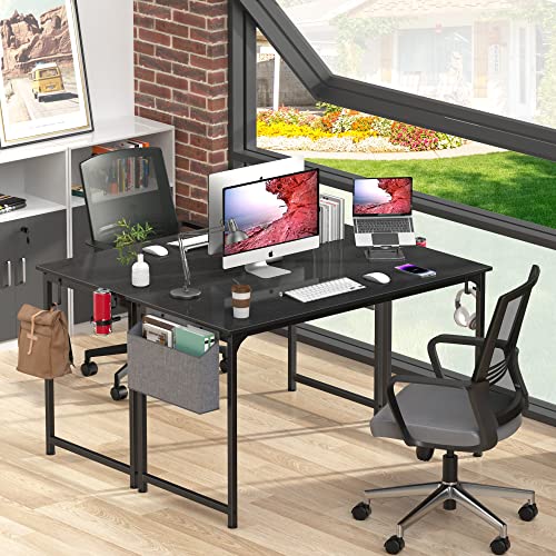 Mr IRONSTONE Computer Desk 47" Home Office Gaming Desk, Writing Desk Study Table with Storage Bag, Laptop Table with Storage Bag, Cup Holder and Headphone Hook (Stylish Black)