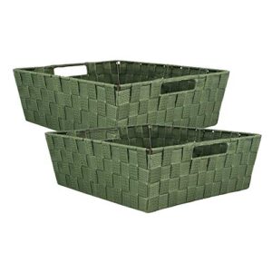 set of 2 green trapezoid basket weave nylon storage bin 15″