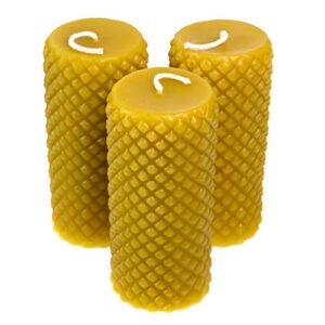 alternative imagination 100% pure beeswax diamond pillar candles (2×4 inch), 3 pack, 20 hour burn time, hand-poured, made in usa (yellow)