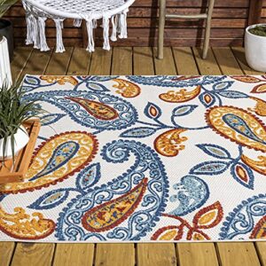 JONATHAN Y AMC102B-5 Julien Paisley High-Low Indoor Outdoor Area-Rug Bohemian Floral Easy-Cleaning High Traffic Bedroom Kitchen Backyard Patio Porch Non Shedding, 5 X 8, Orange/Blue