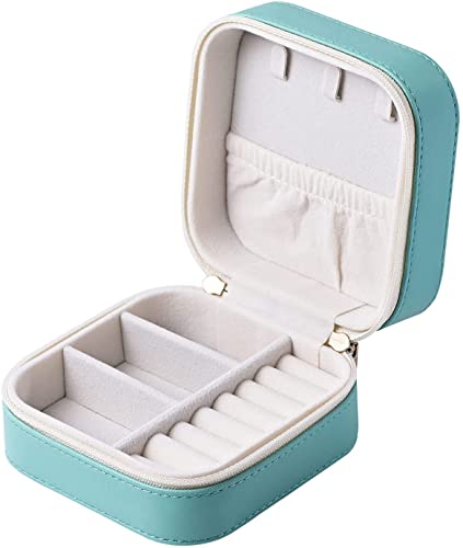 Luxury Leather Travel Jewelry Box for Women Mini Organizer Small Jewelry Portable Travel Case for Rings Earrings Necklace Multifunctional Storage Mother's Day Gift Women Wife Daughter Gift Lake Blue)