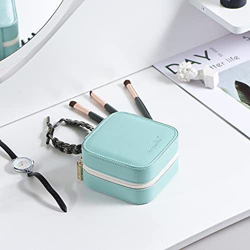 Luxury Leather Travel Jewelry Box for Women Mini Organizer Small Jewelry Portable Travel Case for Rings Earrings Necklace Multifunctional Storage Mother's Day Gift Women Wife Daughter Gift Lake Blue)