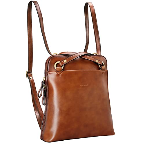 Banuce Fashion Leather Convertible Backpack Purse for Women Small Shoulder Bag School Daypack Brown