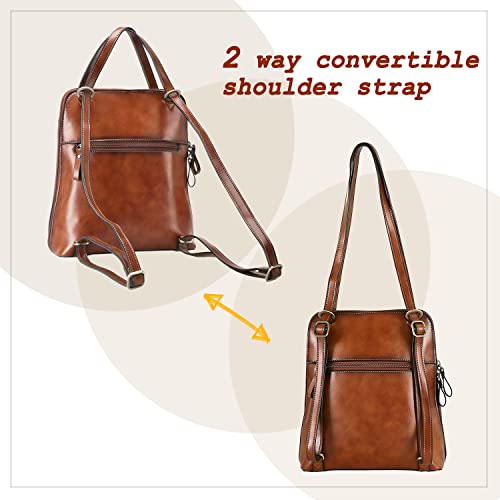 Banuce Fashion Leather Convertible Backpack Purse for Women Small Shoulder Bag School Daypack Brown