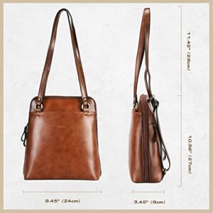 Banuce Fashion Leather Convertible Backpack Purse for Women Small Shoulder Bag School Daypack Brown