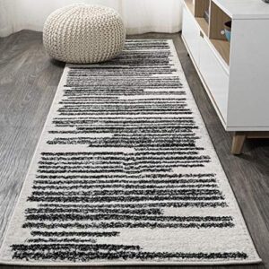 jonathan y moh207a-28 khalil modern berber stripe indoor farmhouse area-rug bohemian minimalistic striped easy-cleaning bedroom kitchen living room non shedding, 2 x 8, cream,black