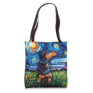 black and tan dachshund doxie starry night dog art by aja tote bag