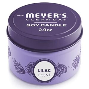 mrs. meyer’s scented soy tin candle, 12 hour burn time, made with soy wax and essential oils, lilac, 2.9 oz
