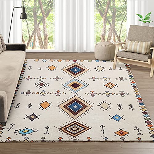 Moroccan Distressed Non Slip Area Rugs 8x10 Boho Fluffy Soft Floor Rug Extra Large Carpet for Living Room Bedroom Kid’s Playroom Cream 8' x 10'