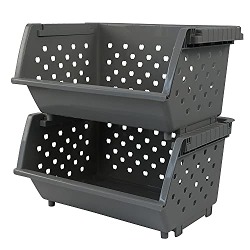 Begale 3-Pack Gray Plastic Stackable Detachable Storage Organizer Stacking Basket