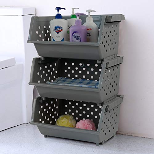 Begale 3-Pack Gray Plastic Stackable Detachable Storage Organizer Stacking Basket