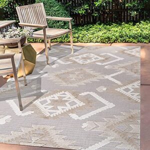 JONATHAN Y SBH107A-8 Sumak High-Low Pile Neutral Diamond Kilim Indoor Outdoor Area-Rug Bohemian Geometric Easy-Cleaning Bedroom Kitchen Backyard Patio Non Shedding, 8 ft x 10 ft, Beige/Gray