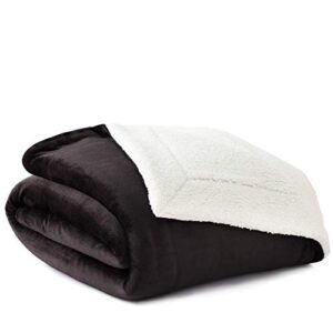 Linenspa Fleece and Sherpa Blanket - Super Soft - Breathable - Machine Washable - Polyester - Multiple Colors Available, Black, King (108”x90” Inches)