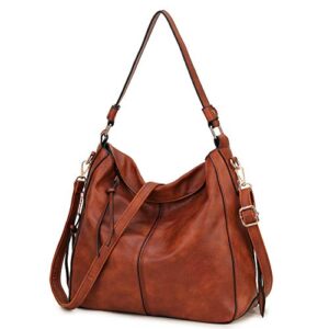 hobo bags for women,vonxury faux leather tote purse ladies handbag large shoulder bags with side pockets for work travel,brown