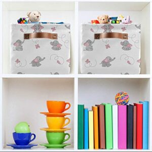 KEEPREAL Cute Cartoon Elephant Storage Basket Bin, Large Cube Storage Box Canvas Collapsible Storage Organizer for Home Office Closet - 15 L x 11 W x 9.5 H