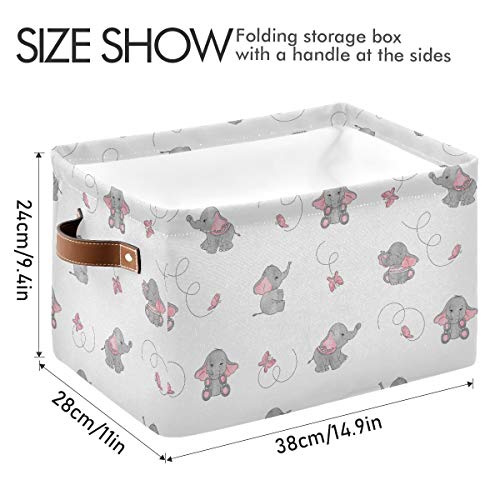 KEEPREAL Cute Cartoon Elephant Storage Basket Bin, Large Cube Storage Box Canvas Collapsible Storage Organizer for Home Office Closet - 15 L x 11 W x 9.5 H