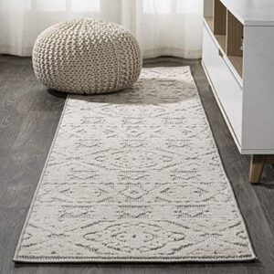 jonathan y sbh102a-210 citta high-low pile mediterranean tile indoor outdoor area-rug bohemian contemporary geometric easy-cleaning bedroom kitchen backyard patio porch non shedding, 2 x 10, beige