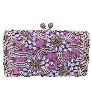 women flower evening bags crystal clutch wedding handbag and purse bridal party dinner minaudiere bag (small,purple)