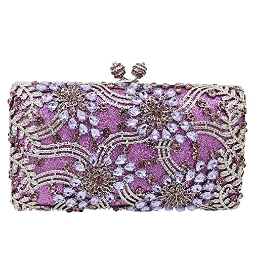 Women Flower Evening Bags Crystal Clutch Wedding Handbag and Purse Bridal Party Dinner Minaudiere Bag (Small,Purple)